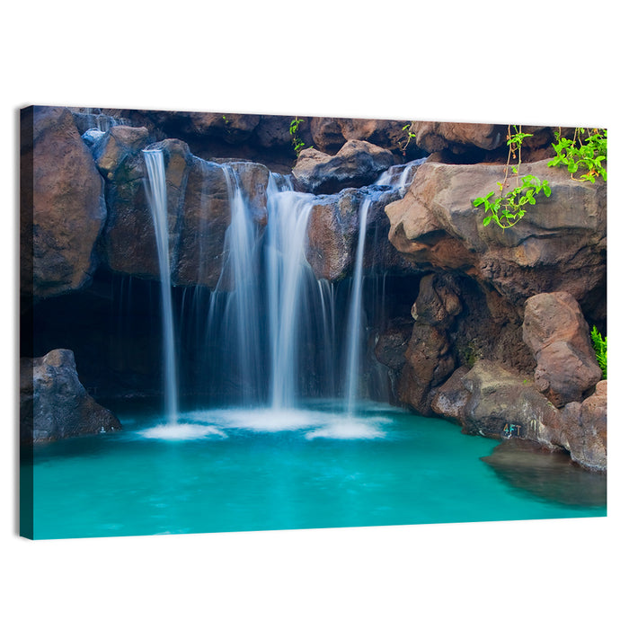 Waterfall Into Turquoise Pool Wall Art as a canvas print