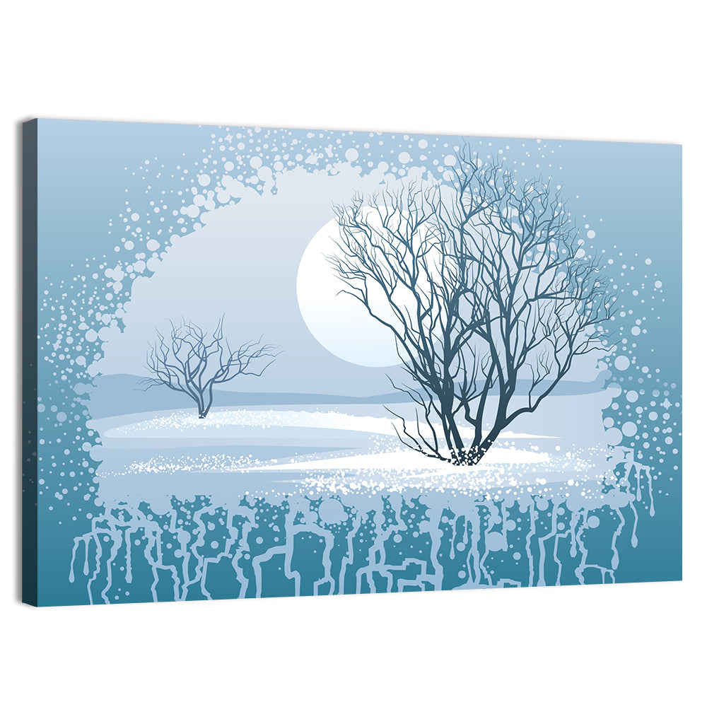 Moonlit Winter Tree Illustration Wall Art, canvas print, landscape