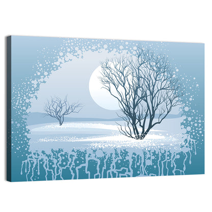 Moonlit Winter Tree Illustration Wall Art