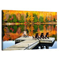 Autumn Lake Dock with Adirondack Chairs Wall Art