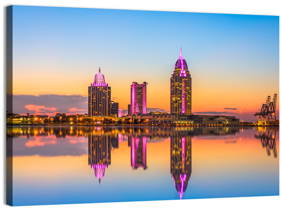 Mobile Alabama Sunset Skyline Wall Art, canvas print, landscape