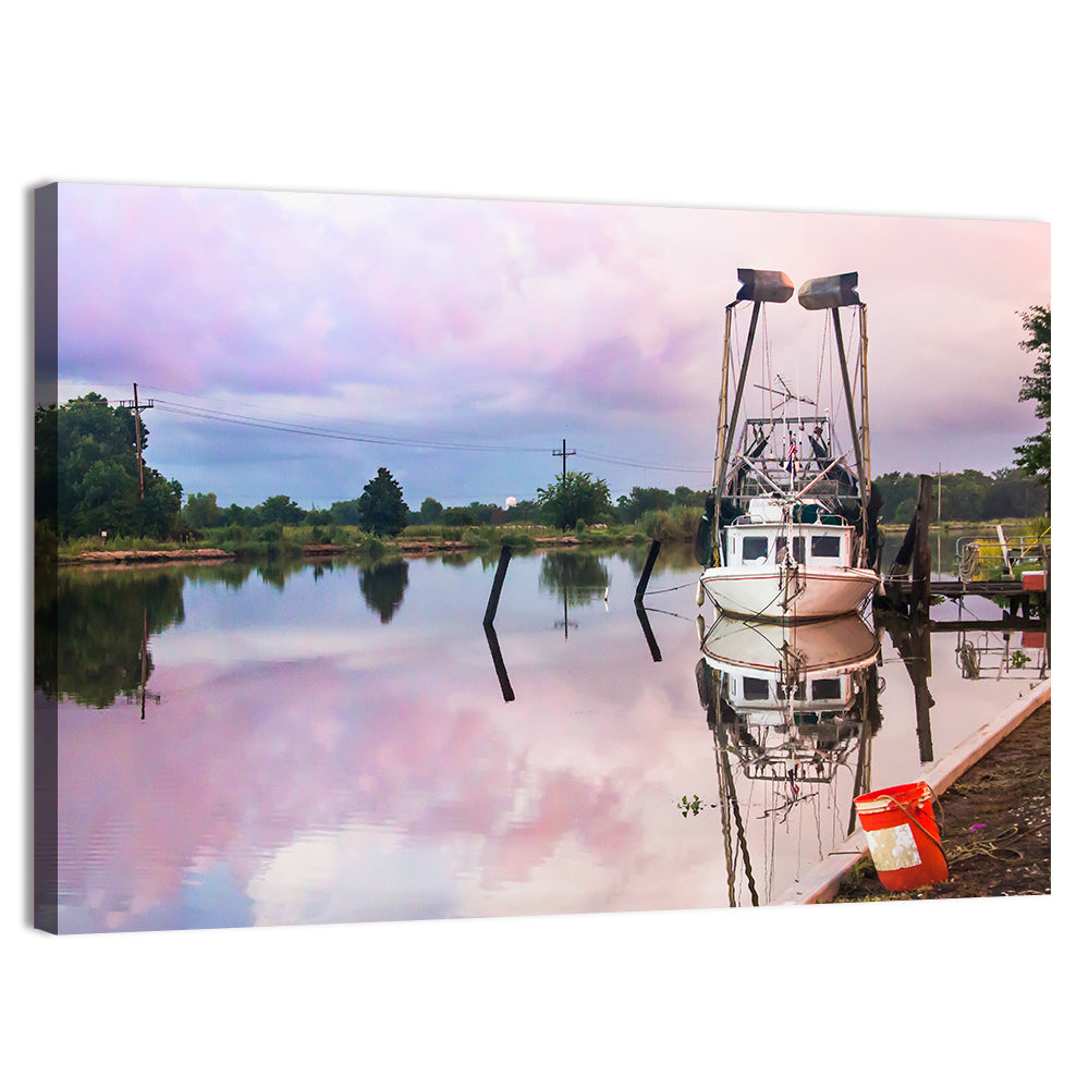 White Shrimp Boat on Louisiana Bayou Wall Art, canvas print, landscape