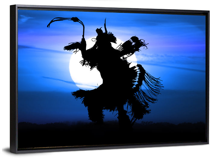 Moonlit Pow Wow Dancer Wall Art as a framed canvas