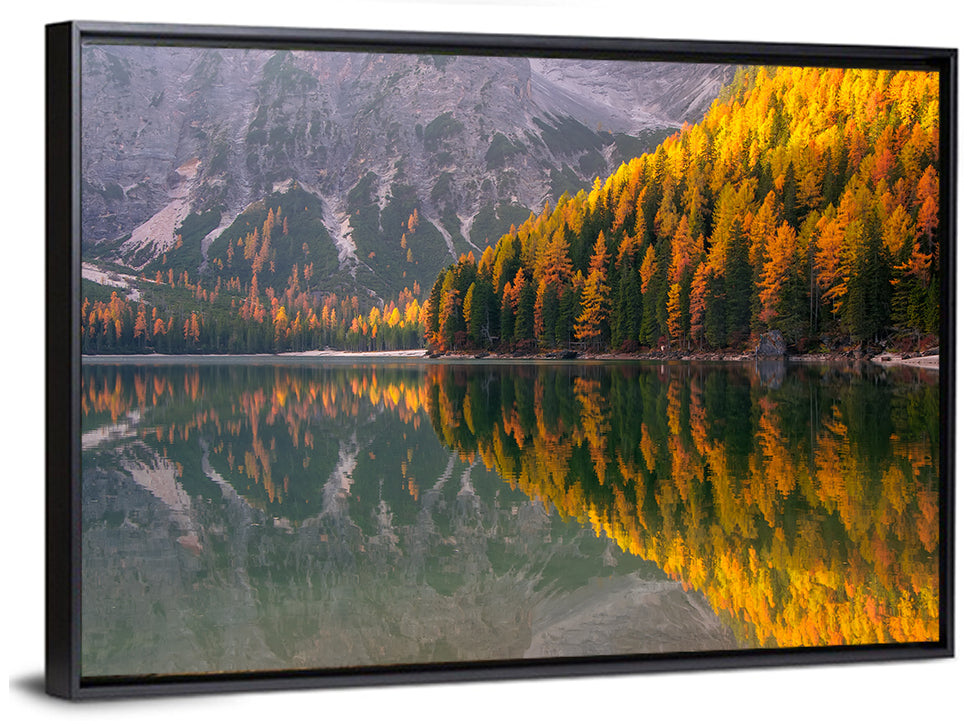 Braies Lake Golden Reflection Wall Art