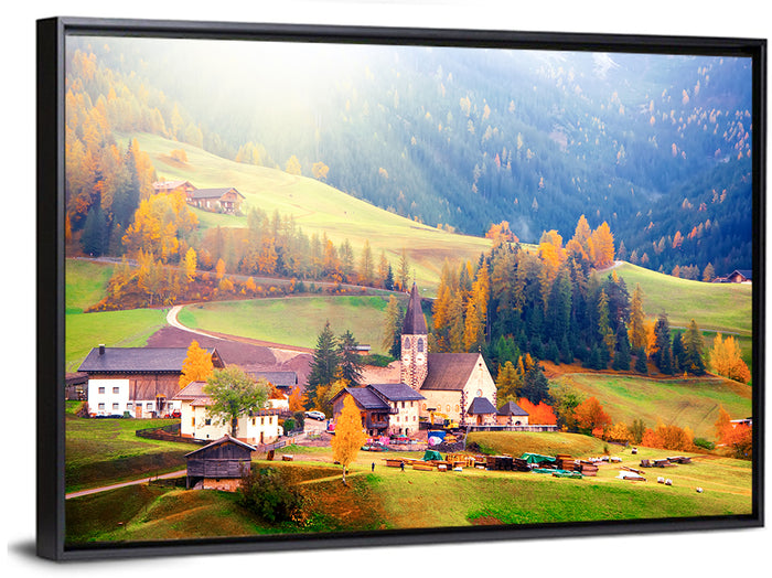 Santa Maddalena Golden Hour Wall Art as a framed canvas