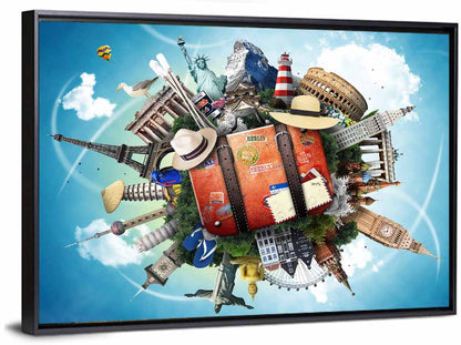 Suitcase and World Landmarks Montage Wall Art