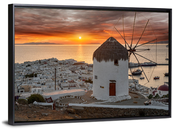 Kato Mili Sunset, Mykonos Wall Art as a framed canvas