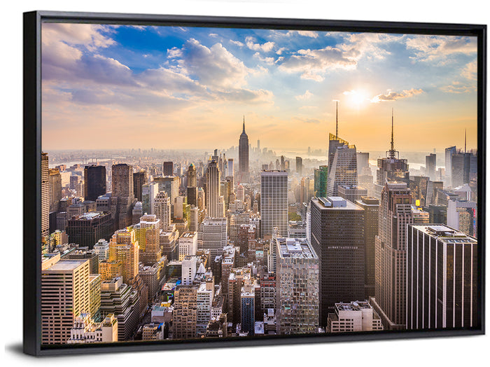New York City Skyline at Golden Hour Wall Art as a framed canvas