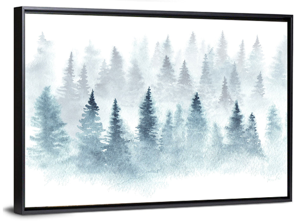 Misty Pine Forest Watercolor Wall Art