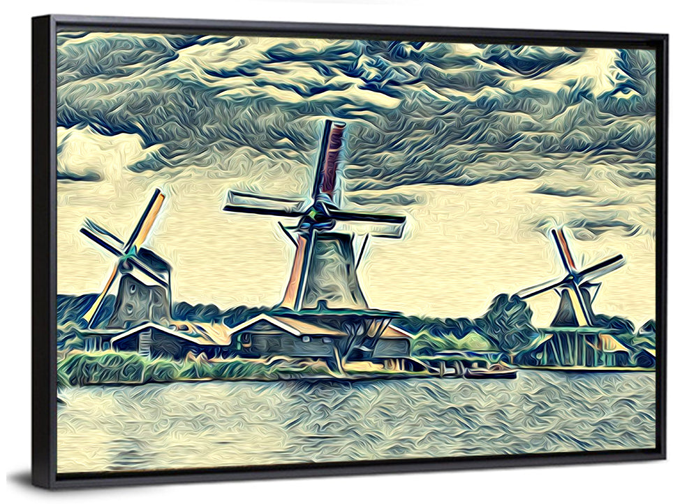 Three Vintage Windmills Wall Art