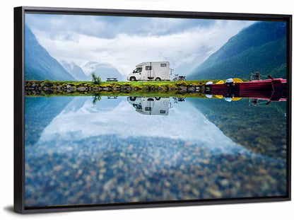 Motorhome by Mountain Lake Wall Art