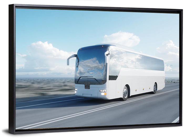 Desert Highway Tour Bus Wall Art as a framed canvas
