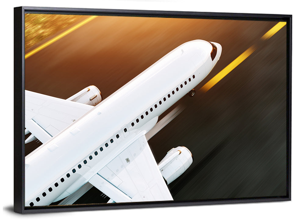 Commercial Jet Takeoff at Sunset Wall Art