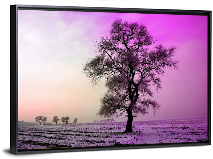 Violet Winter Dawn Tree Wall Art as a framed canvas