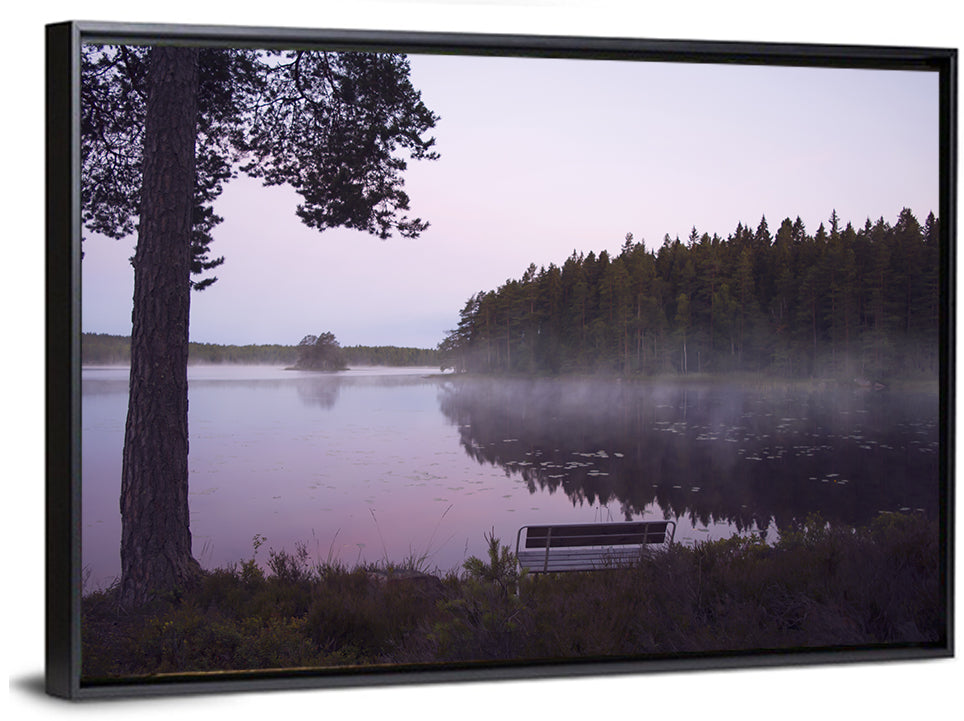 Misty Lake with Bench Wall Art
