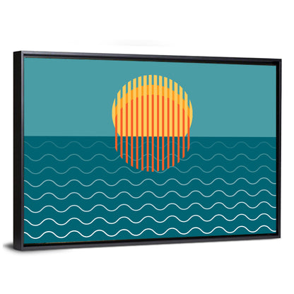 Teal Ocean Sunset Illustration Wall Art