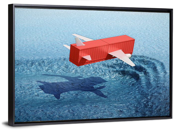 Flying Shipping Container Wall Art as a framed canvas