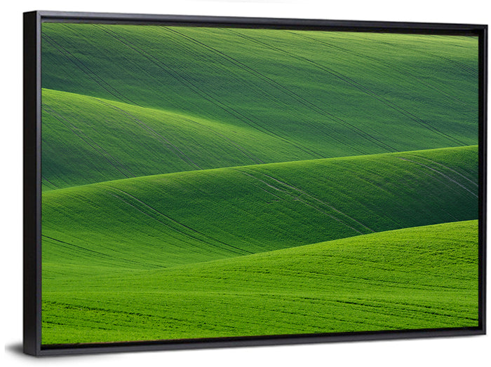 Rolling Emerald Wheat Fields Wall Art as a framed canvas