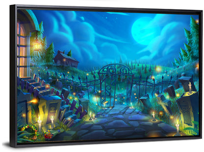 Halloween Cemetery Gate Illustration Wall Art