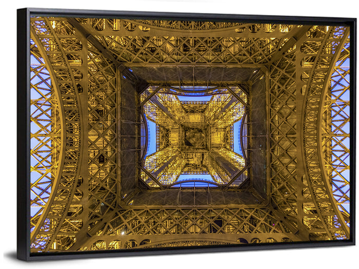 Eiffel Tower Lattice at Dusk Wall Art as a framed canvas