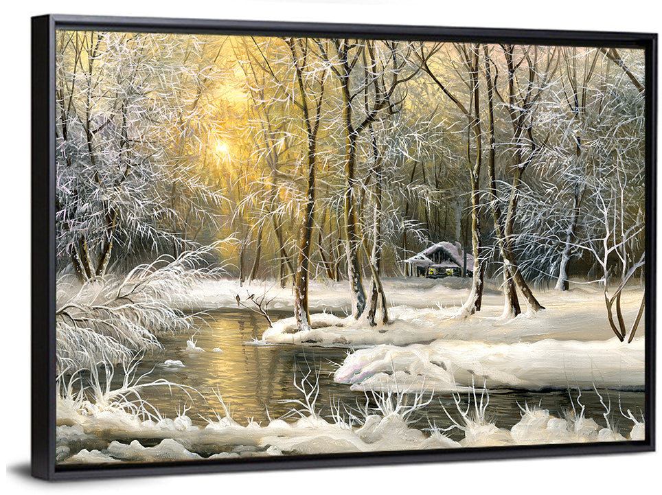 Sunlit Winter Cabin Wall Art