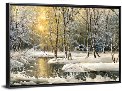 Sunlit Winter Cabin Wall Art