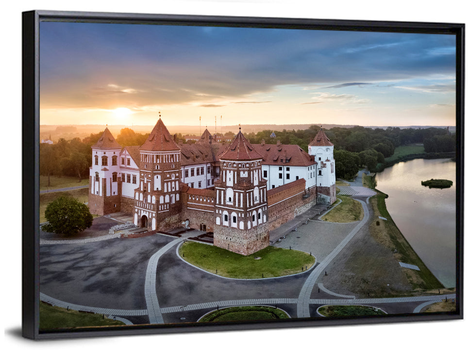 Mir Castle Sunrise Over Lake Wall Art