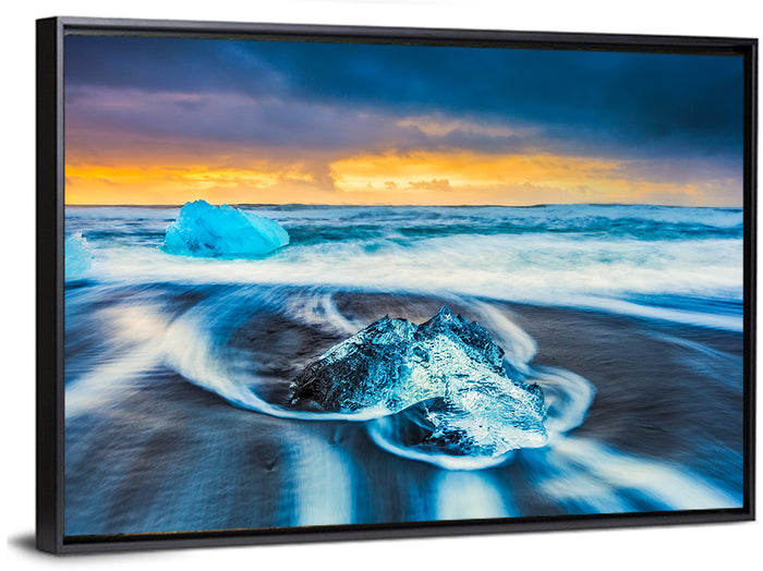 Diamond Beach Ice at Dusk Wall Art as a framed canvas
