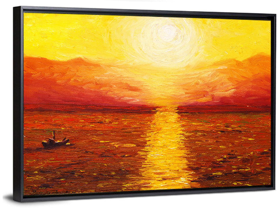 Golden Sea Sunset Illustration Wall Art