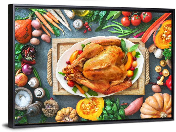 Harvest Roast Turkey Centerpiece Wall Art as a framed canvas