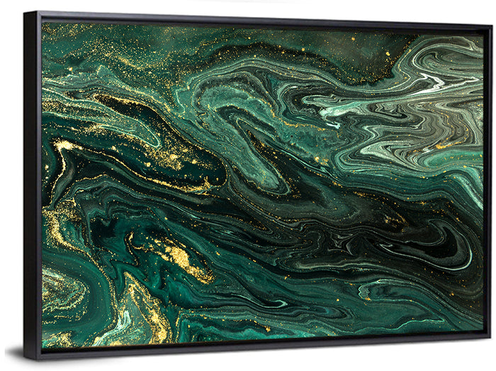 Emerald Marble Veins Wall Art as a framed canvas