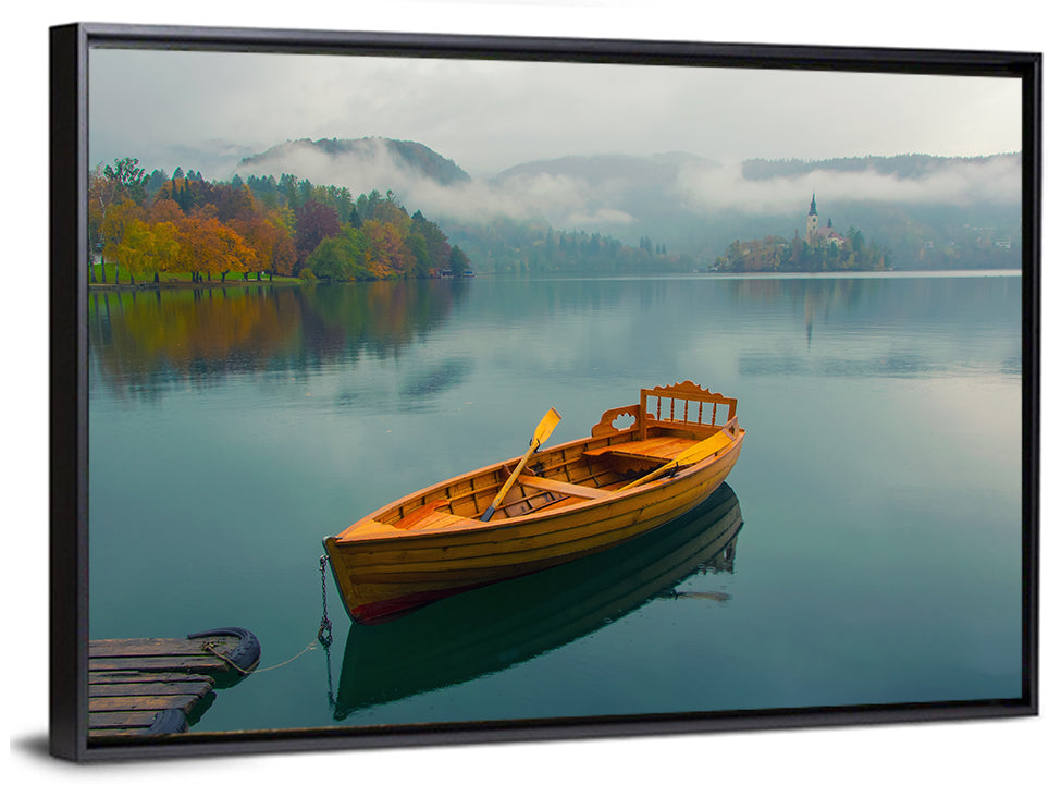 Tethered Boat on Lake Bled Wall Art