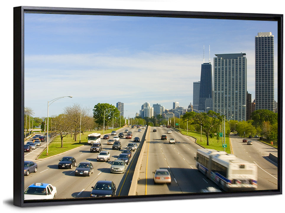 Chicago Expressway Toward Downtown Skyline Wall Art