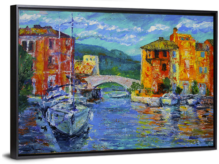 Port Grimaud Canal Scene Wall Art as a framed canvas
