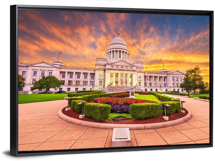 Arkansas State Capitol at Sunset Wall Art as a framed canvas