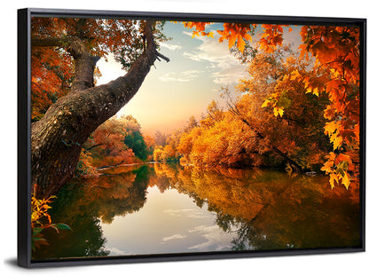 Golden Autumn River Reflections Wall Art