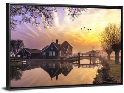 Dutch Canal House at Sunset Wall Art