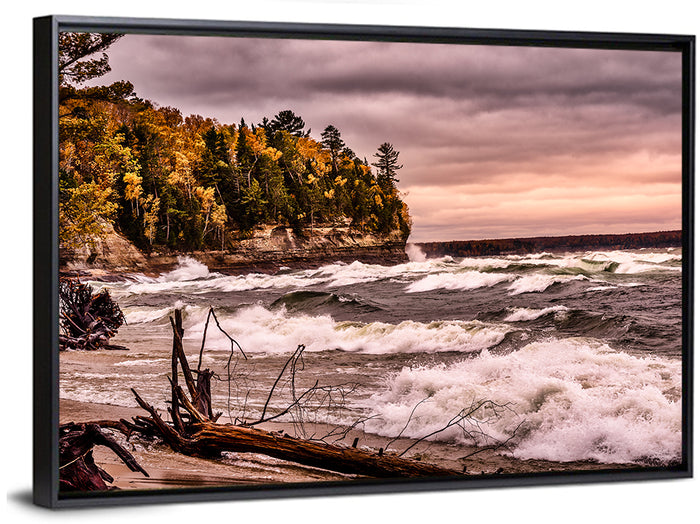 Stormy Michigan Lakeshore Wall Art as a framed canvas