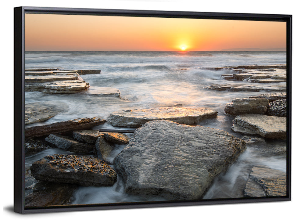 Golden Hour Rock Shoreline Sunset Wall Art