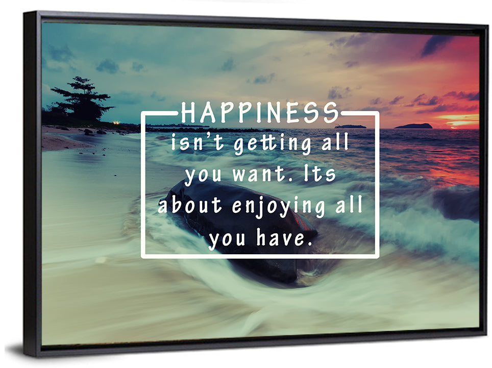 Happiness Quote on Sunset Beach Wall Art