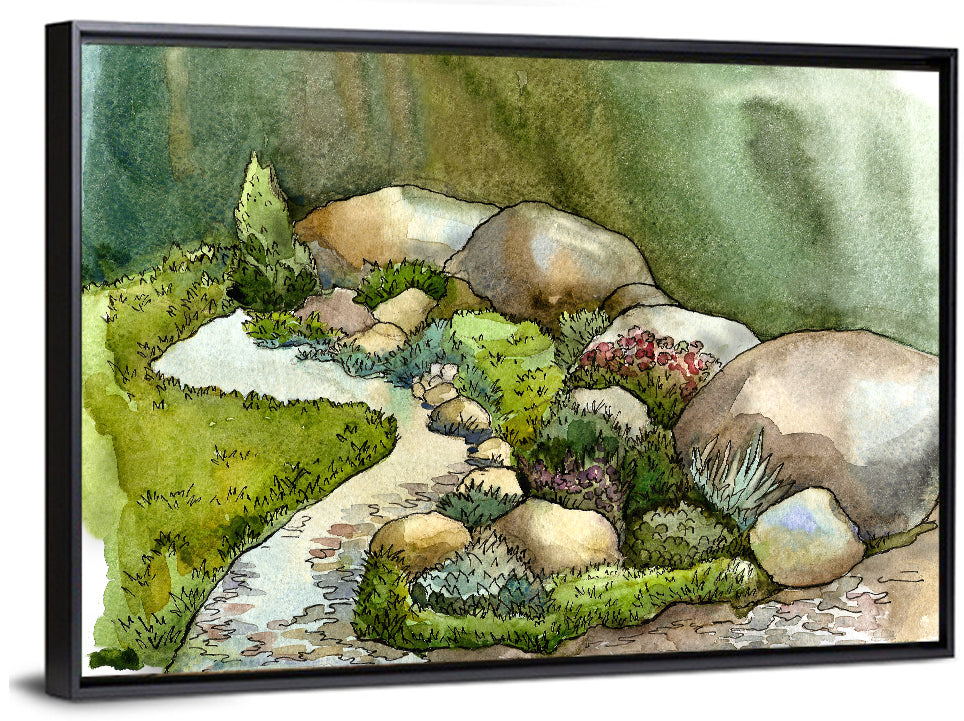Watercolor Rock Garden Stream Wall Art