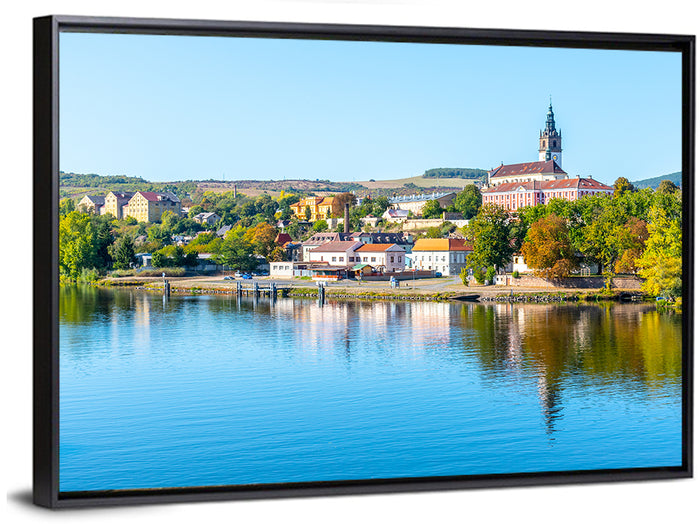 Roudnice Castle Riverbank Reflections Wall Art as a framed canvas