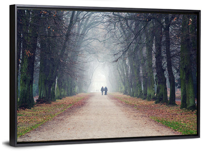 Foggy Tree Lined Walkway in Autumn Wall Art