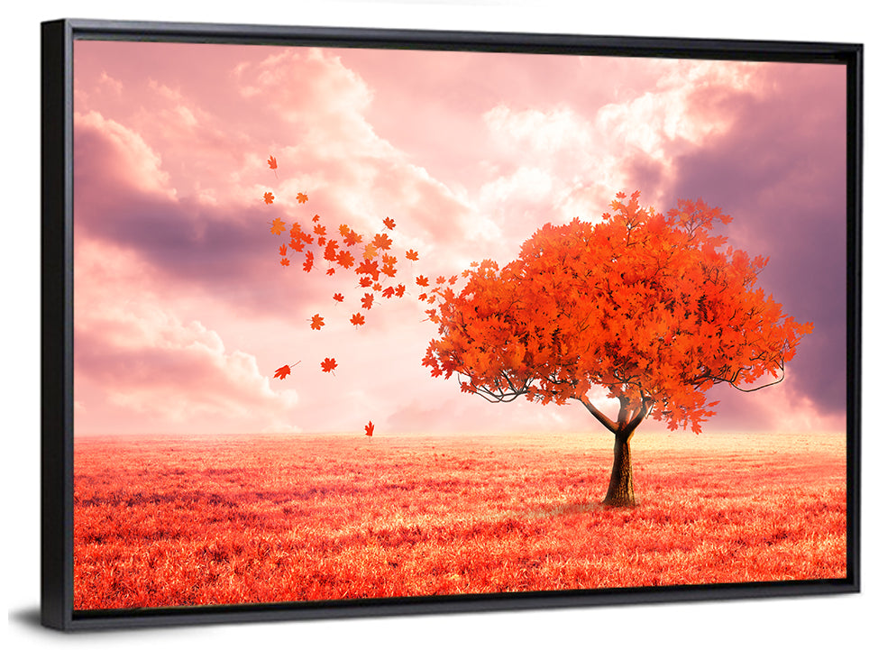 Windblown Red Autumn Tree Wall Art