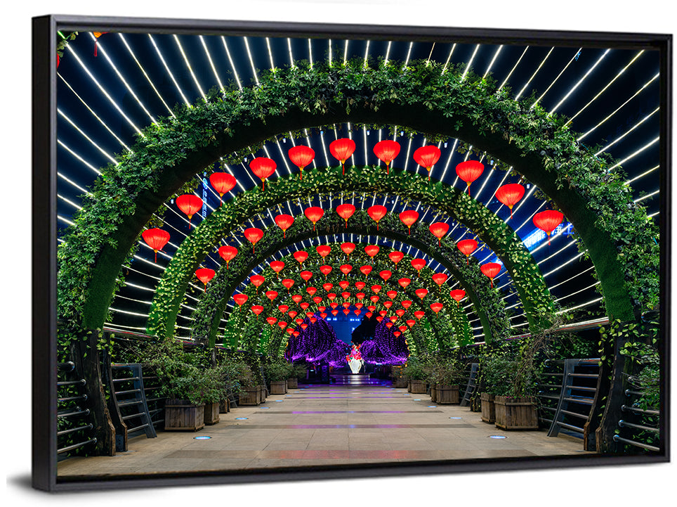 Red Lantern Trellis Tunnel Wall Art