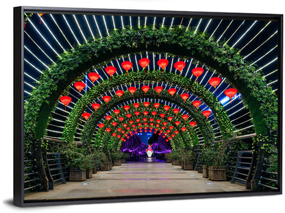 Red Lantern Trellis Tunnel Wall Art