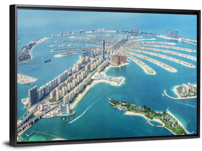 Palm Jumeirah Aerial View Wall Art as a framed canvas