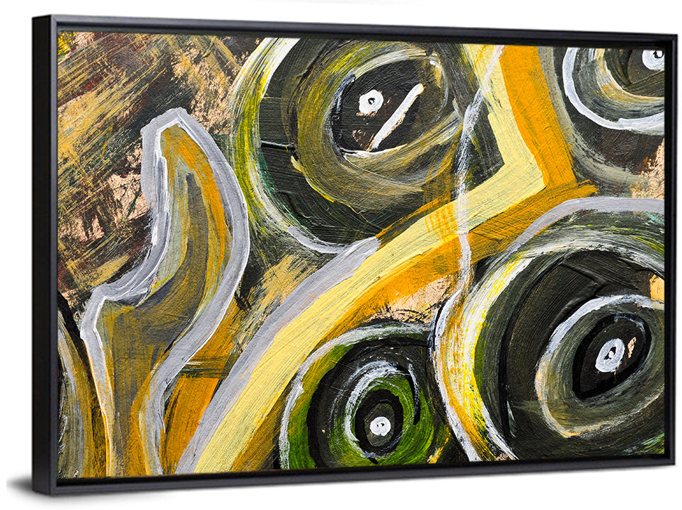 Impasto Swirl Circles in Yellow and Black Wall Art