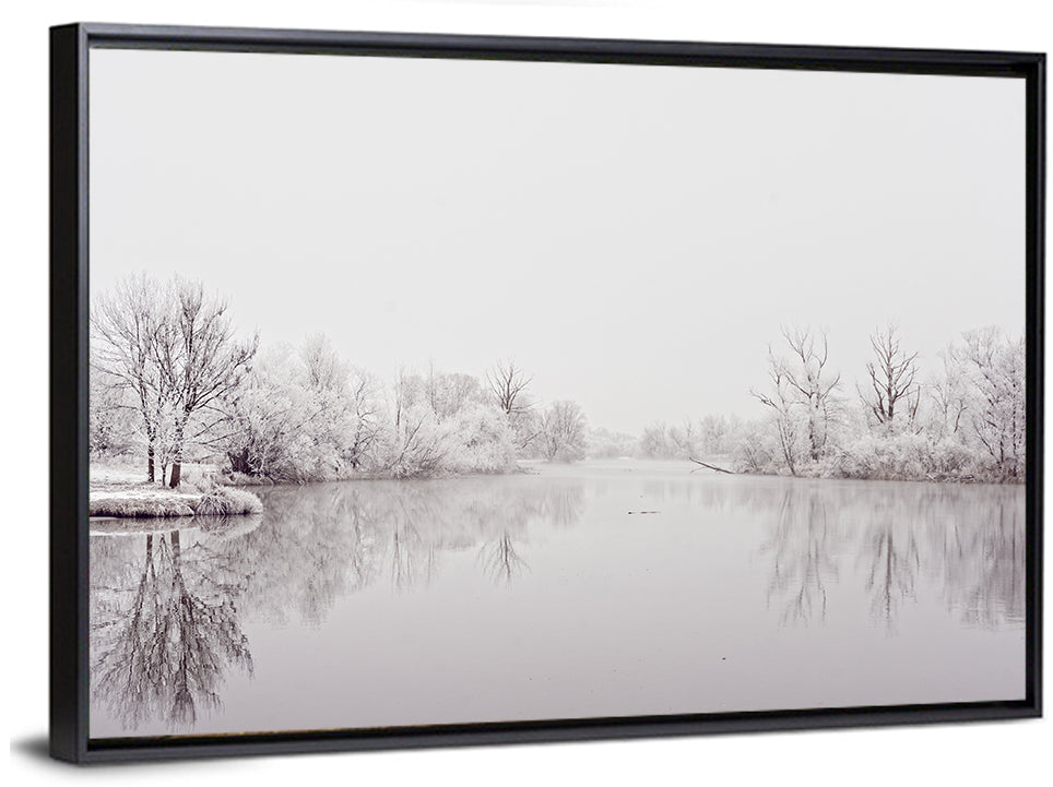 Frozen River Reflection in Winter Fog Wall Art