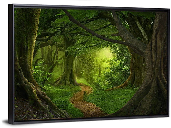 Tropical Forest Path Wall Art as a framed canvas